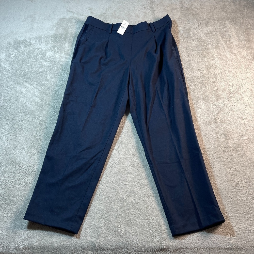 LOFT Dress Pants Women's Large Navy Blue Career Pleated Straight Trouser Stretch
